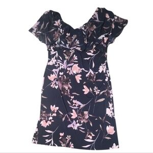 Floral  Dress Zip Back Flutter Sleeved Chiffon Lined